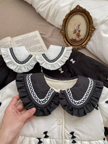 Girl Contrast Collar Bow Puff Coat