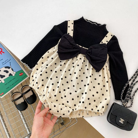 2 Pc Baby Girl Polka Dot Big Bow Bodysuit Shorts w/ Top