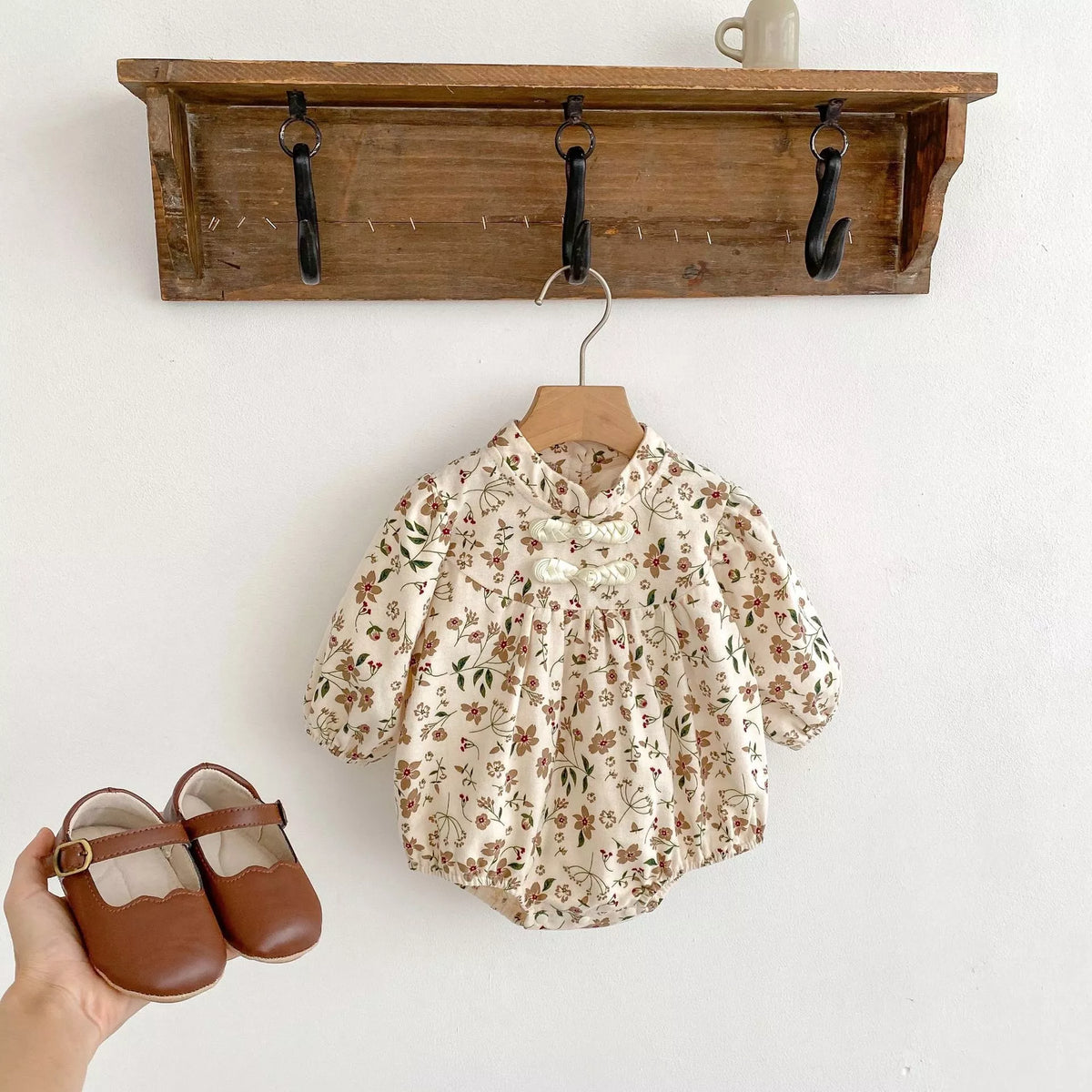 Baby Girl Autumn Floral Frog Button Bodysuit