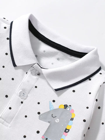 Girls Polka Dot Unicorn Polo Dress