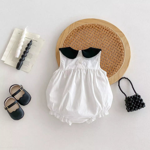 Baby Girl Contrast Ruffle Pocket Bow Bodysuit