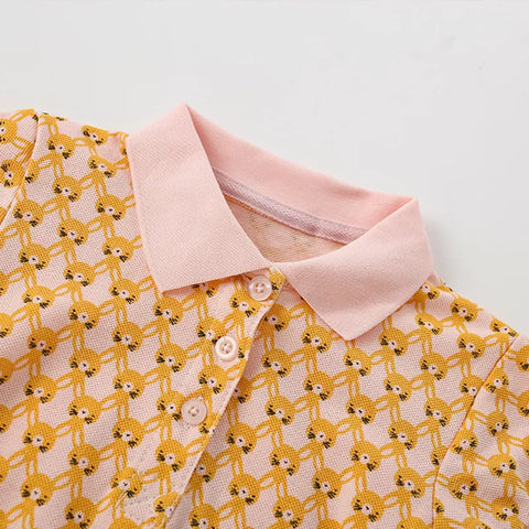 Girls Vintage Wall Paper Bunny Print Polo Dress