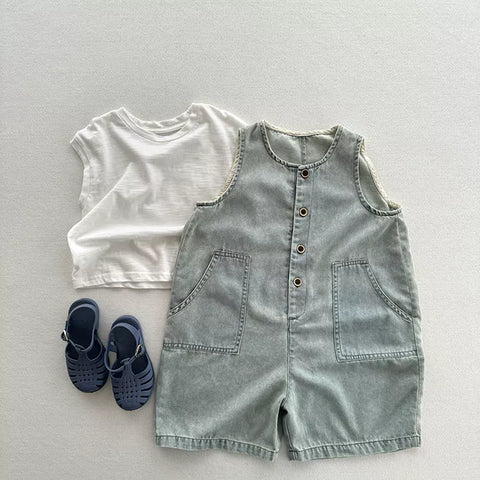 Unisex Baby Sleeveless Shorts Denim Overall