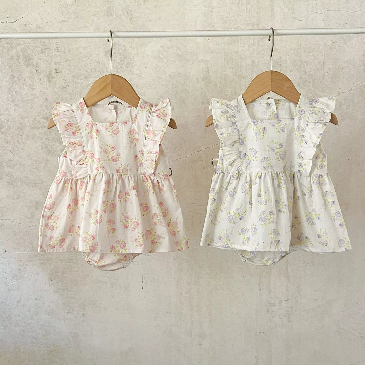 Baby Girl Spring Floral Square Neck Bodysuit Dress