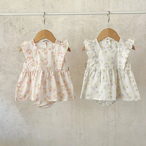 Baby Girl Spring Floral Square Neck Bodysuit Dress