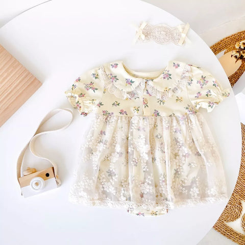 Baby Girl Lace and Floral Collar Sun Dress