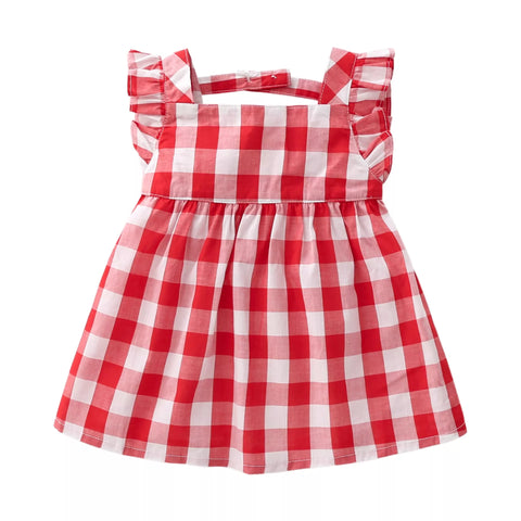 2 Pc Baby Girl Tartan Backless Sun Dress w/ Hat