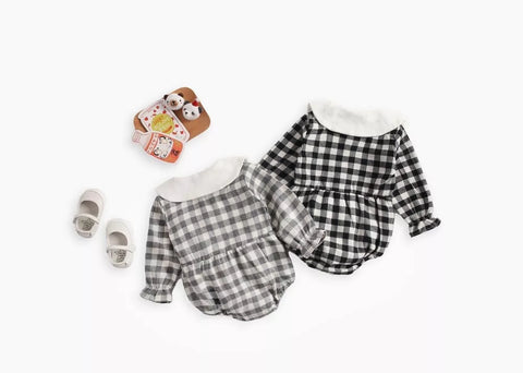 Baby Girl Buffalo Plaid Peter Pan Collar Bodysuit