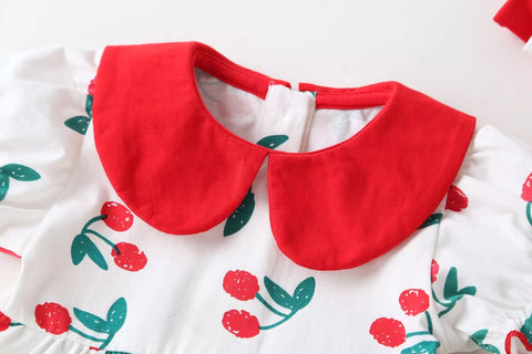 2 Pc Baby Girl Cherry Collar Bodysuit w/ Headband