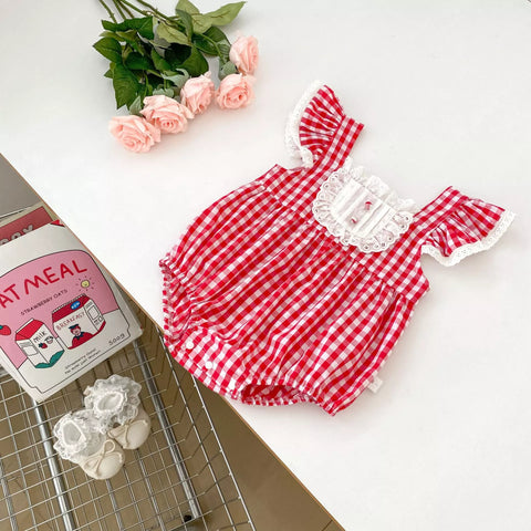 Baby Girl Gingham Pintuck Bib Bodysuit