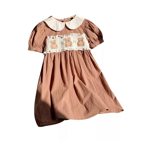 Girls Smocked Bodice Bear Collar Dress