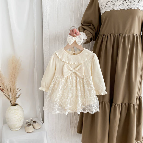 2 pc Baby Girl Spring Lace Overlay Bodysuit Dress