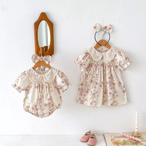 2 Pc Girls Pink Floral Print Bodysuit/Dress