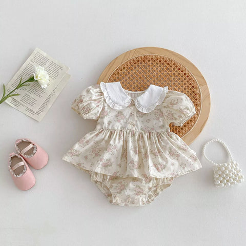 Baby Girl Dreamy Floral Ruffle Collar Bodysuit Dress