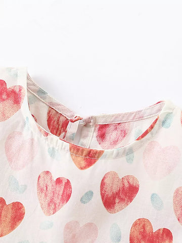 Girls Heart Print Cotton Dress