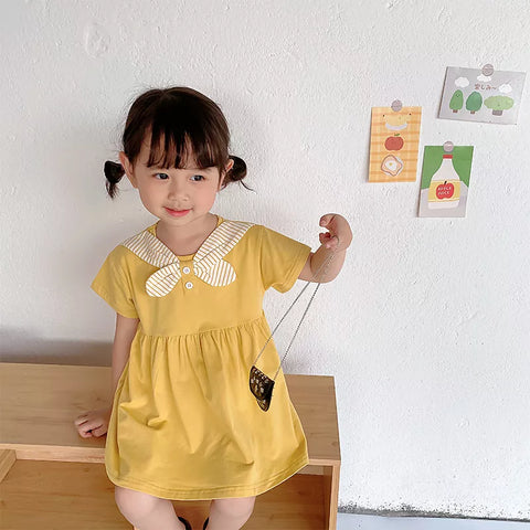 Girls Faux Stripe Scarf Comfy Dress