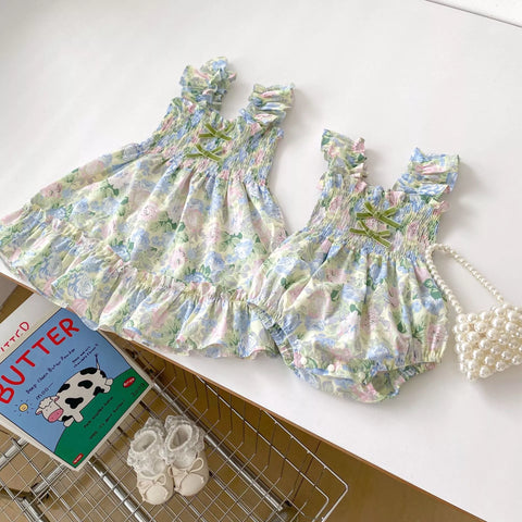 Girls Watercolor Floral Smocked Dress/Bodysuit