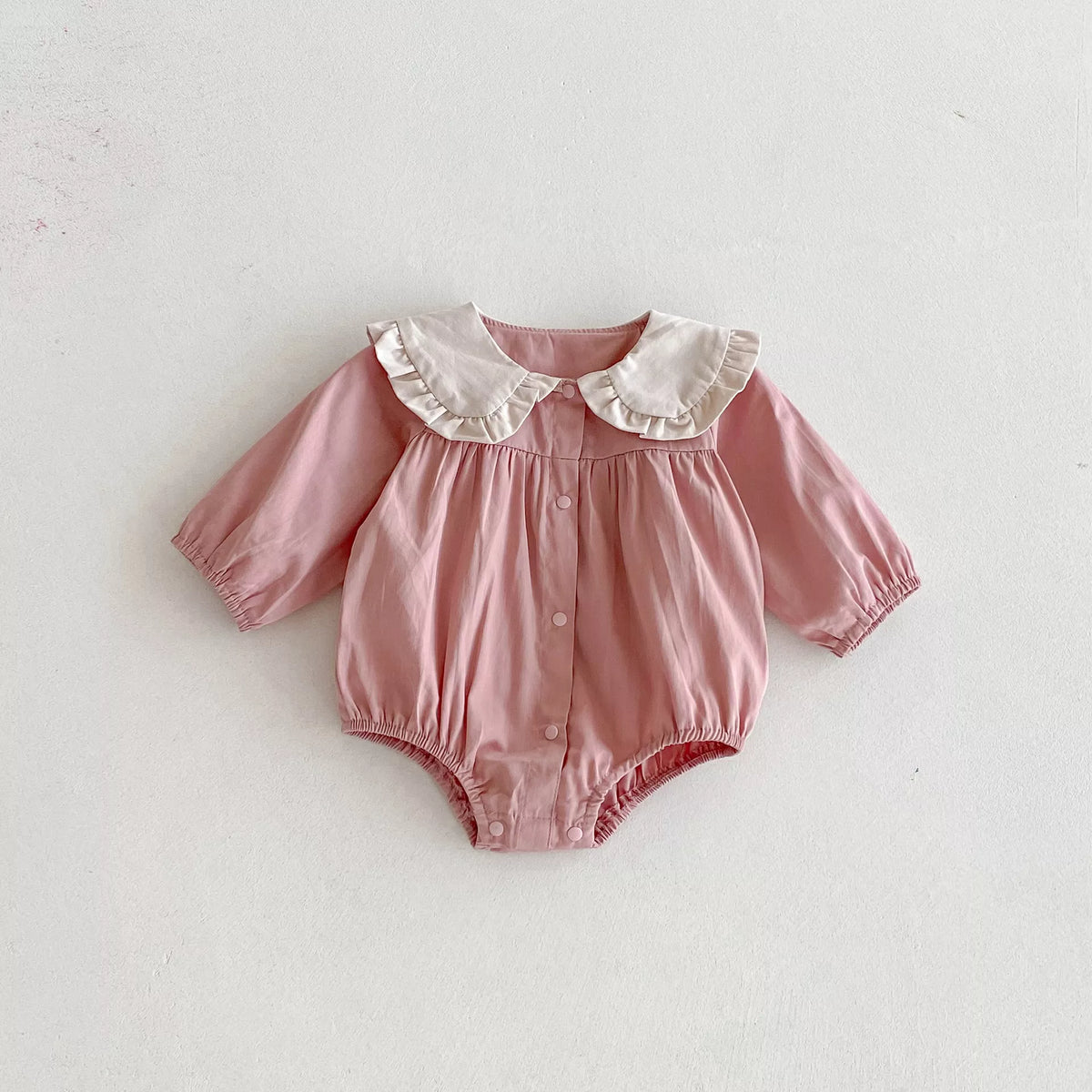 Baby Girl Cotton Ruffle Bunny Ears Collar Bodysuit/Dress