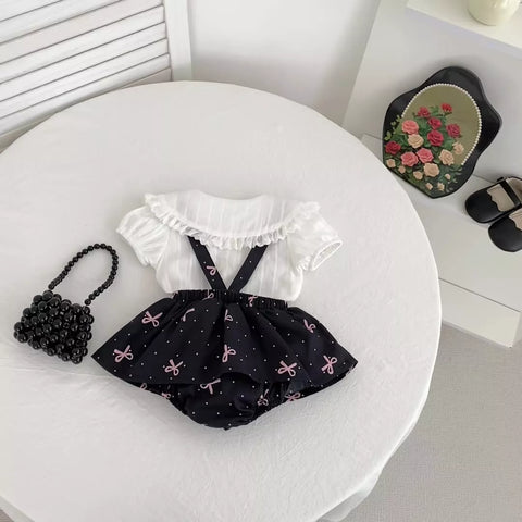 2 Pc Parisian Overall Skirt with Bow Collar Shirt