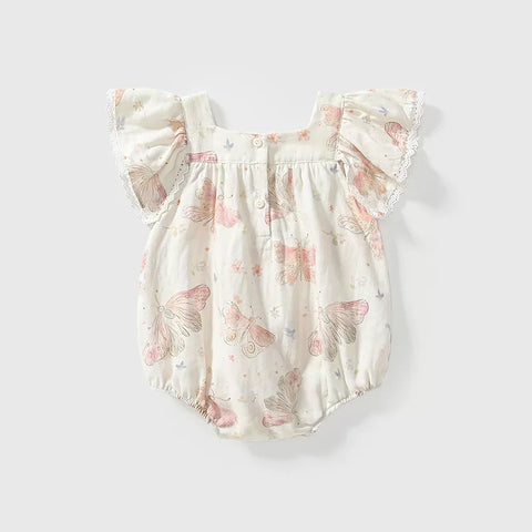 Baby Girl Square Neck Butterfly Boho Bodysuit