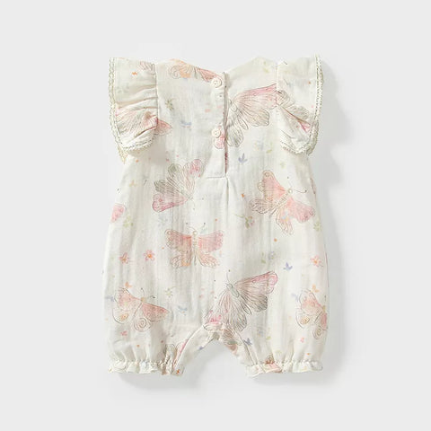 Baby Girl Square Neck Butterfly Boho Romper