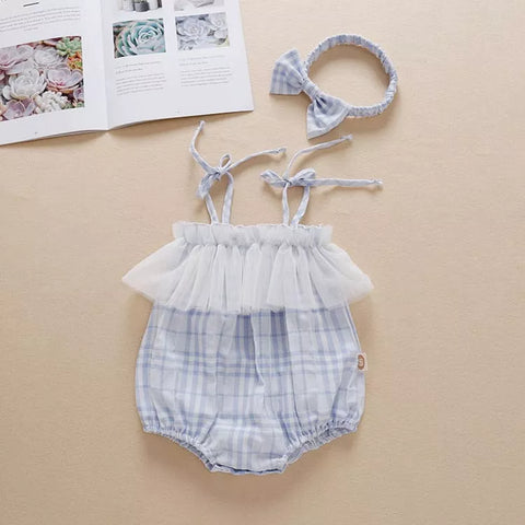 2 Pc Baby Girls Plaid Cami Bodysuit w/ Headband