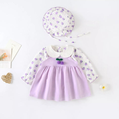 3 Pc Baby Girl Berries Overall Dress w/ Hat