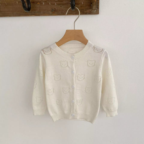 Baby Girl Pointelle Bear Thin Cardigan