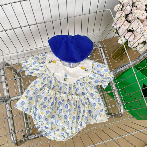 2 Pc Baby Girl Spring Tulip Collar Shirt & Shorts Set