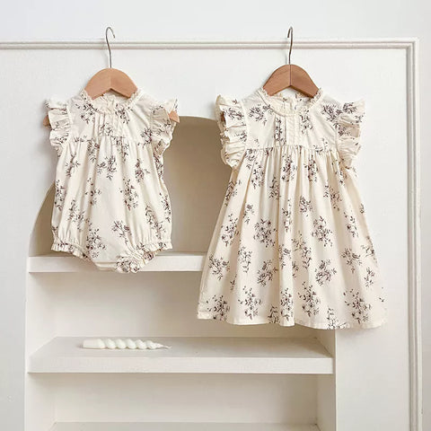 Girls Floral Babydoll Vintage Style Bodysuit/Dress