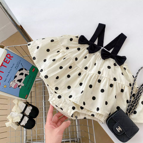 Baby Girl Contras Bow Straps Polka Dot Dress