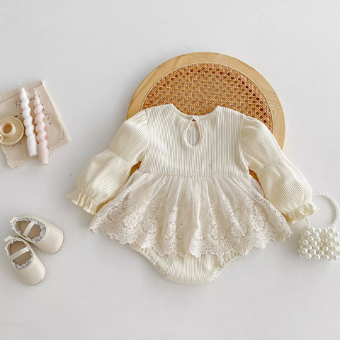 Baby Girl Romantic Vintage Long Sleeve Bodysuit Dress