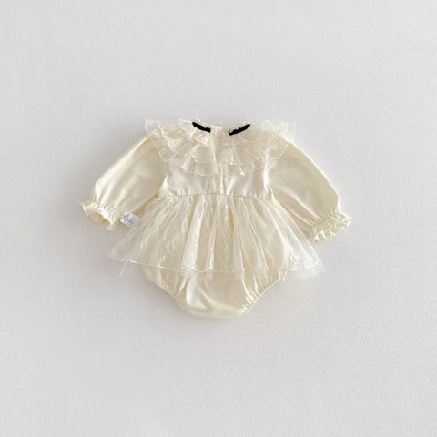 Baby Girl Romantic Lace Contrast Ribbon Bow Tie Dress