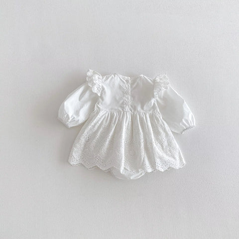 Baby Girl Long Sleeve Eyelet Bow Dress