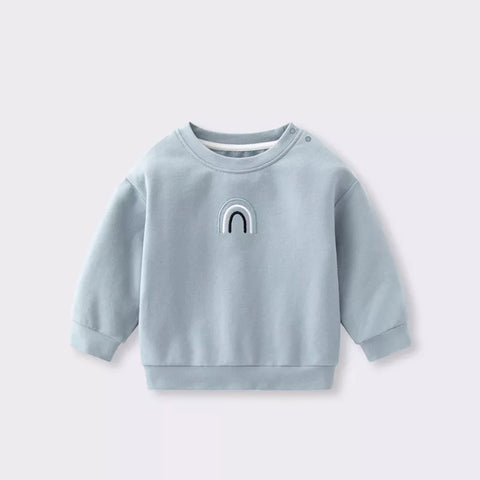 Baby Boy Rainbow Embroidery Logo Crew Neck Long Sleeve Pullover