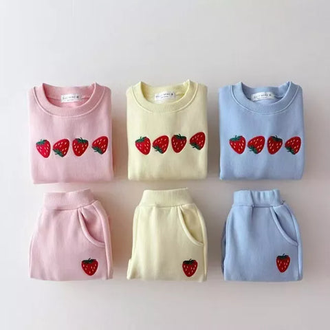 2 Pc Baby Girl Strawberry Sweat Suit