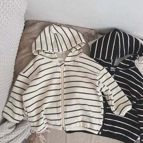 Unisex Kids Stripe Knitted Zip Up Hoodie