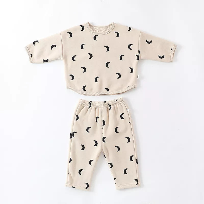 2 Pc Unisex Baby Moon Print Top and Pants Set