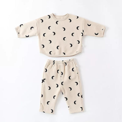 2 Pc Unisex Baby Moon Print Top and Pants Set