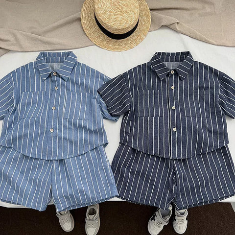 Boys Vertical Stripe Oversize Pocket Shirt