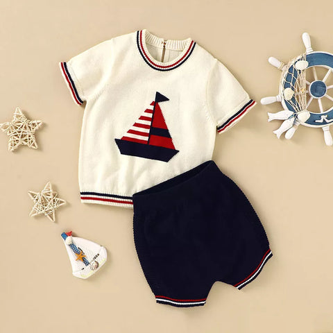 2 Pc Baby Boy Sailboat Knit Sweater Set