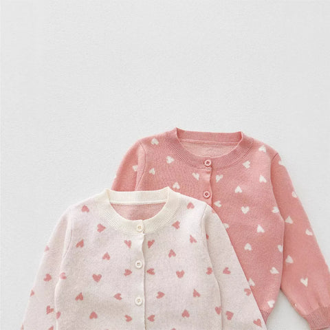 Baby Girl Hearts Knit Cardigan Sweater