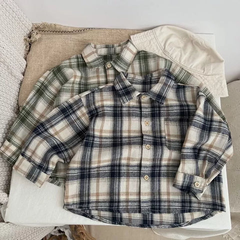 Boys Plaid Print Flannel Shirt