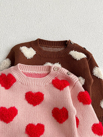 Baby Girl Fuzzy Hearts Pullover Knit Sweater