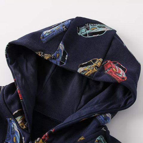 Boys Cars Print Zip Up Hoodie
