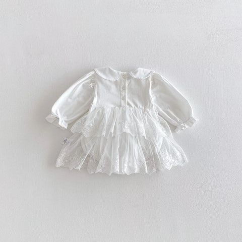 Baby Girl Long Sleeve Collar Lace Overlay Bodysuit