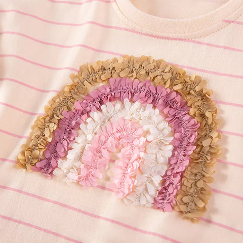 2 pcs Girls Rainbow Stripe Tee w/ Mesh Skirt