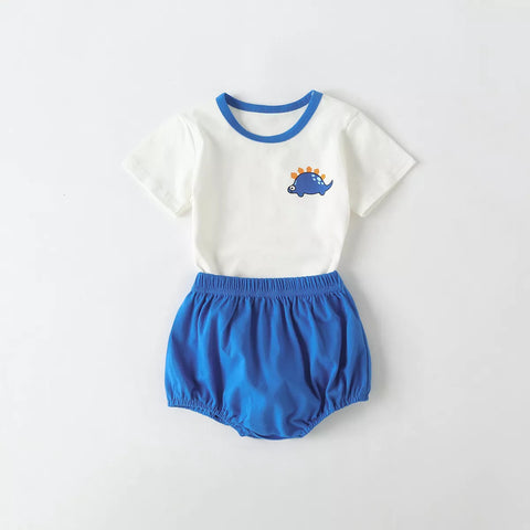 2 Pc Boys Dinosaur Tee & Bubble Shorts Set