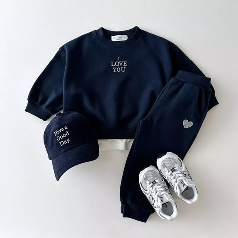 2 Pc "I Love You" Pullover Sweat Suit Set