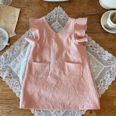 Baby Girl Ruffle V Back Pocket Dress